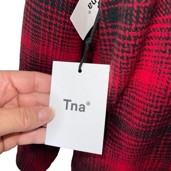 Tna Womens Jacket Size Large Red Prospect Sherpa Shacket Plaid Button Down - Picture 4 of 10